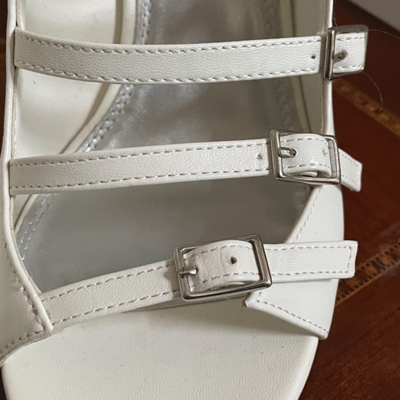 Tildon White Multi-Staples Caged Open Toe Heels - Picture 8 of 14